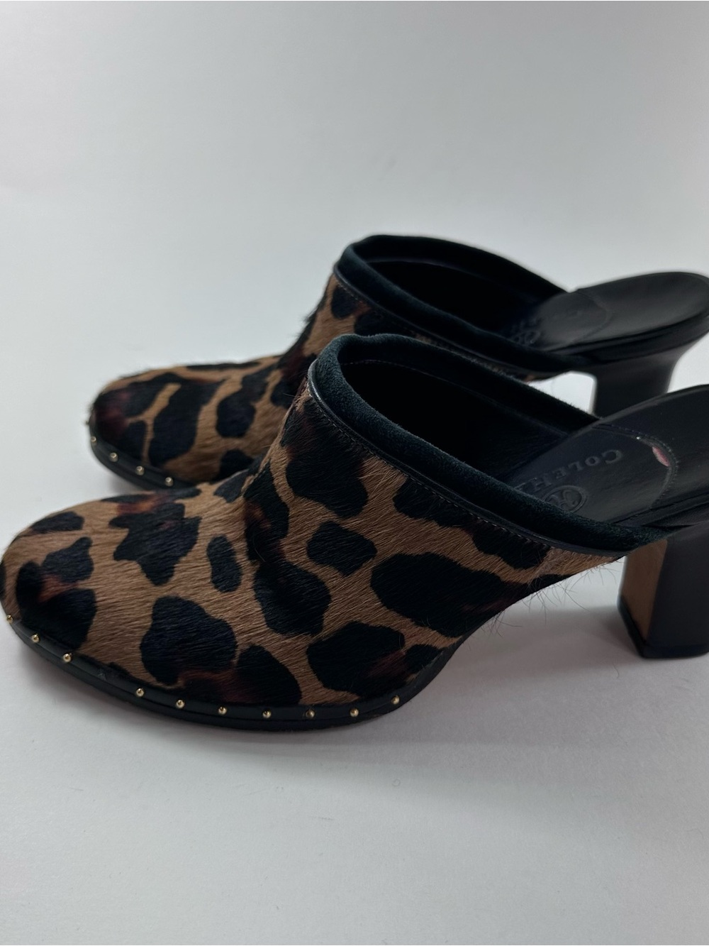 Cole Haan Leopard Print Mule Heels - Brown & Black - Picture 3 of 6